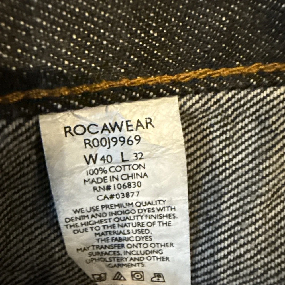 Rockwear Denim Men's 40x32 Black Jeans 100% Cotton Selvedge